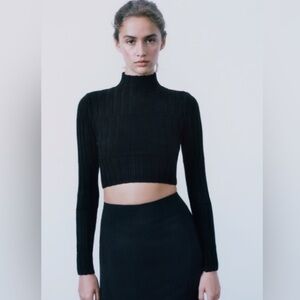 Zara Black Ribbed Long Sleeve Crop Top